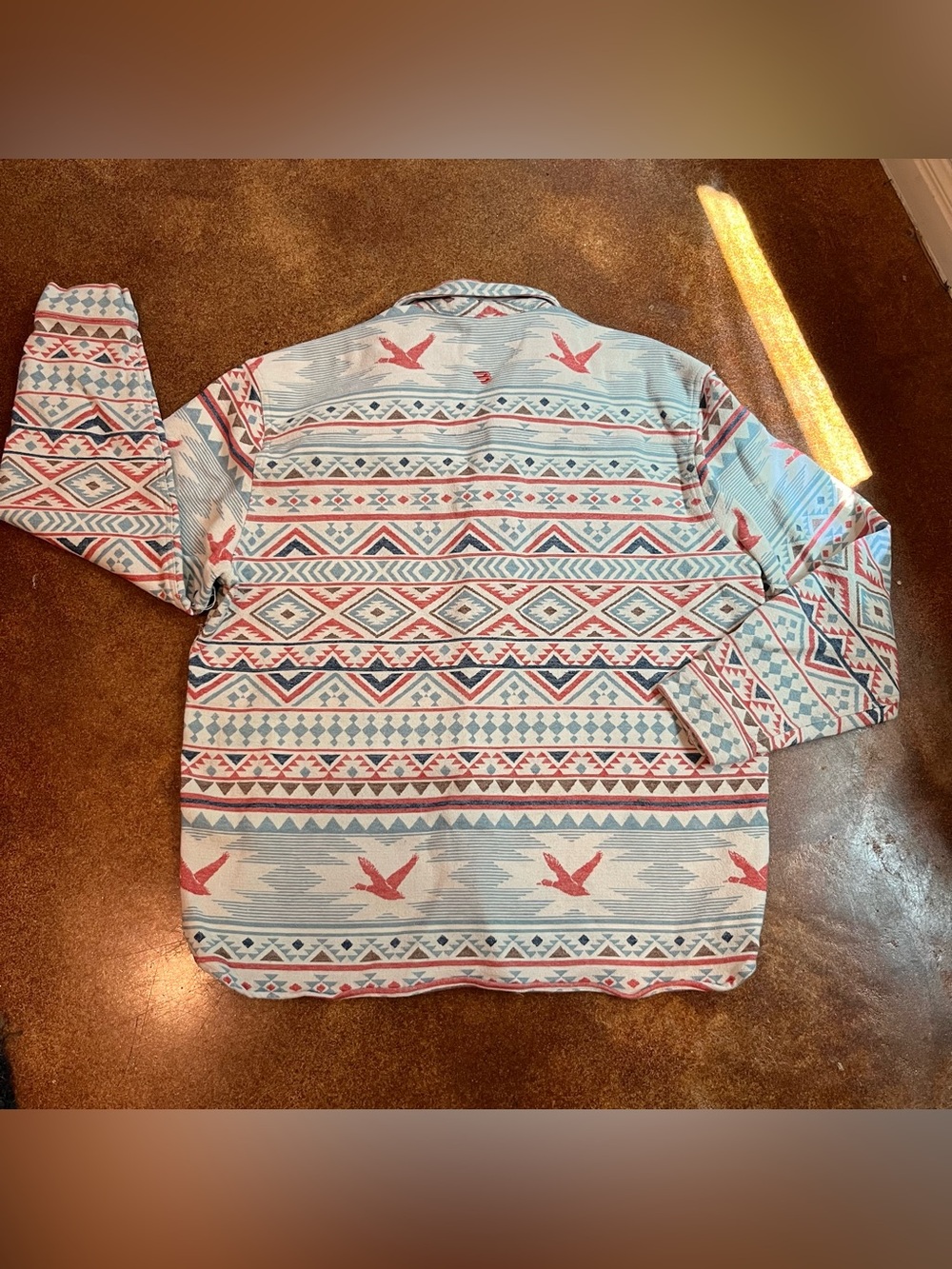 Burlebo Patterned Button-Up Shirt Jacket in Light Blue and Red Sz XL - Picture 9 of 10